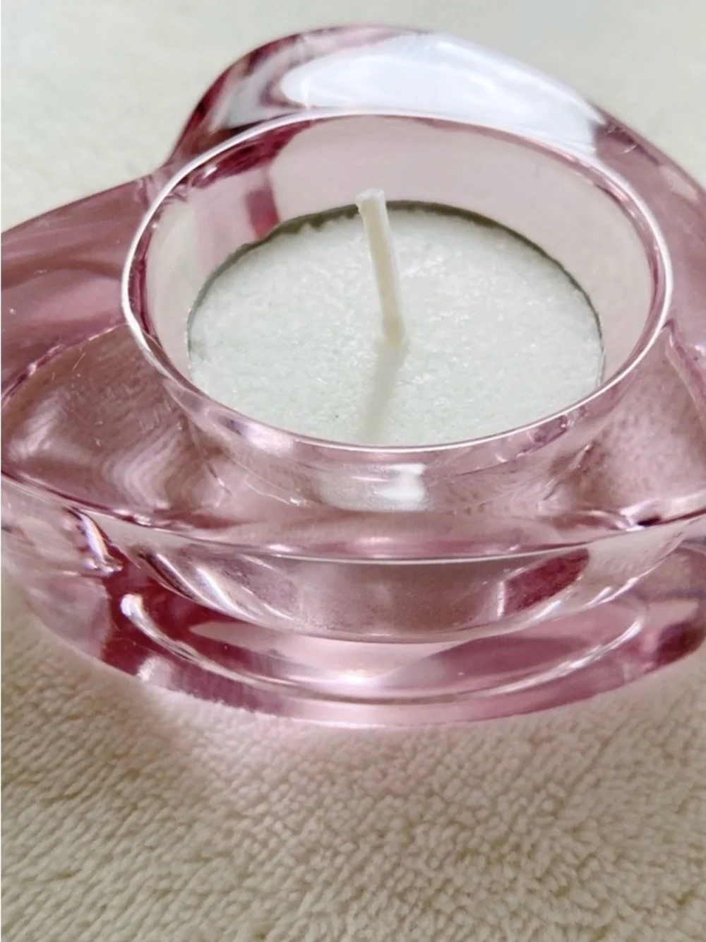 Crate & Barrel Pink Glass Heart Tealight Holder Votive Candle Holder